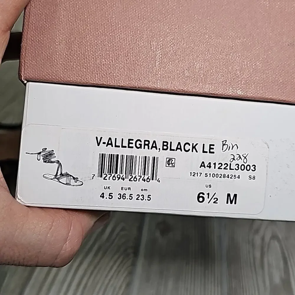 Via Spiga Allegra Ankle Wrap Black Leather Sandals Womens Size 6.5 New